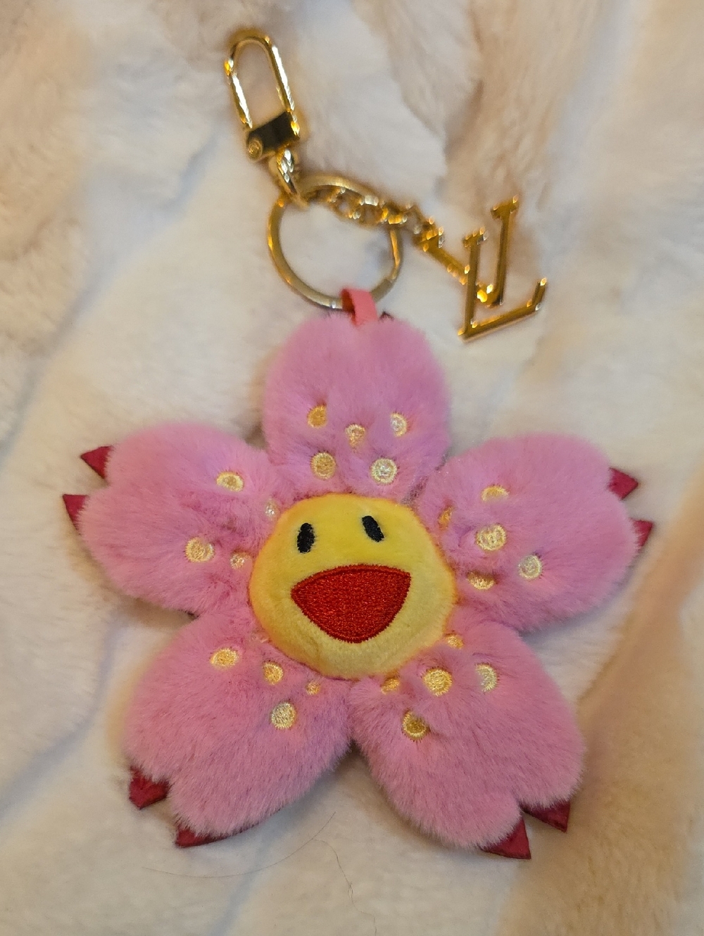 Pink Flower Fur Keychain